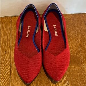 Rothy's Bold Red Flats with Blue Trim
